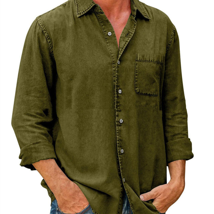 Men's Casual Solid Color Long Sleeve Shirt - Super Amazing Store