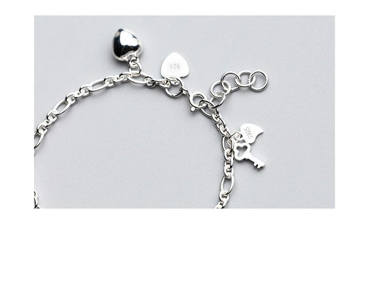 S925 Silver Women's Key Bracelet Heart Shaped Women - Super Amazing Store