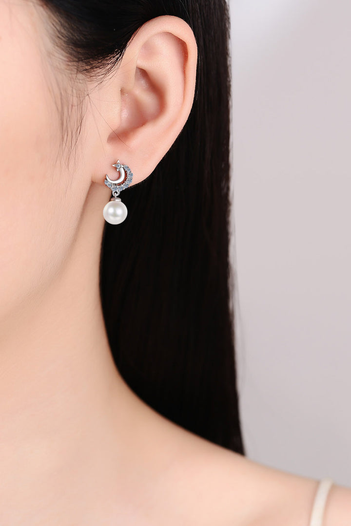 Moissanite Pearl Drop Earrings Trendsi