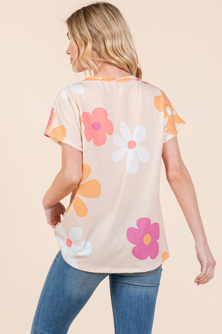 BOMBOM Floral Short Sleeve T-Shirt Trendsi