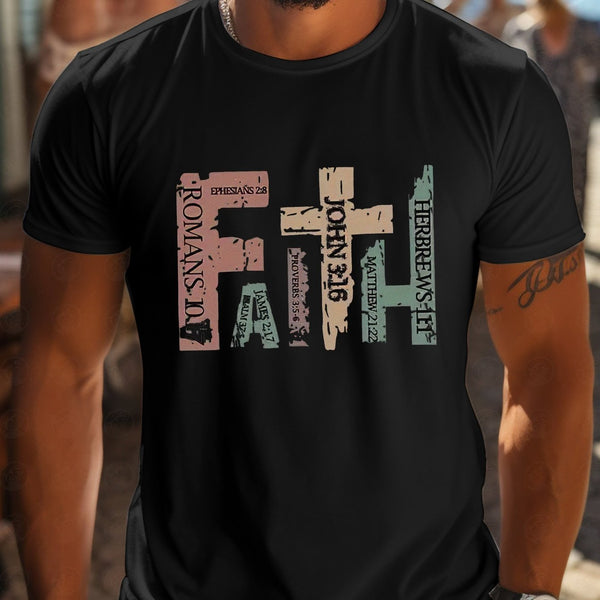 Men's Casual Round Neck T-shirt With Inspirational Bible Scripture Print, Regular Style Short Sleeved Knitted Fabric Top, Suitable For Summer Outings Super Amazing Store