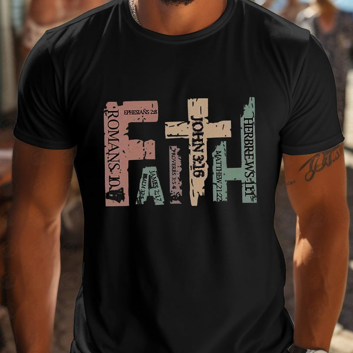 Men's Casual Round Neck T-shirt With Inspirational Bible Scripture Print, Regular Style Short Sleeved Knitted Fabric Top, Suitable For Summer Outings Super Amazing Store