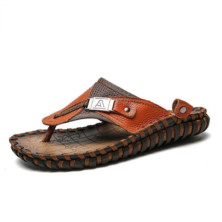 Men's casual leather slippers toe beach shoes leather sandals - Super Amazing Store