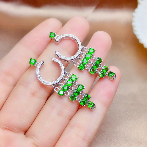 Natural Russian Diopside Earrings Crystal Transparent Full Body S925 Silver - Super Amazing Store