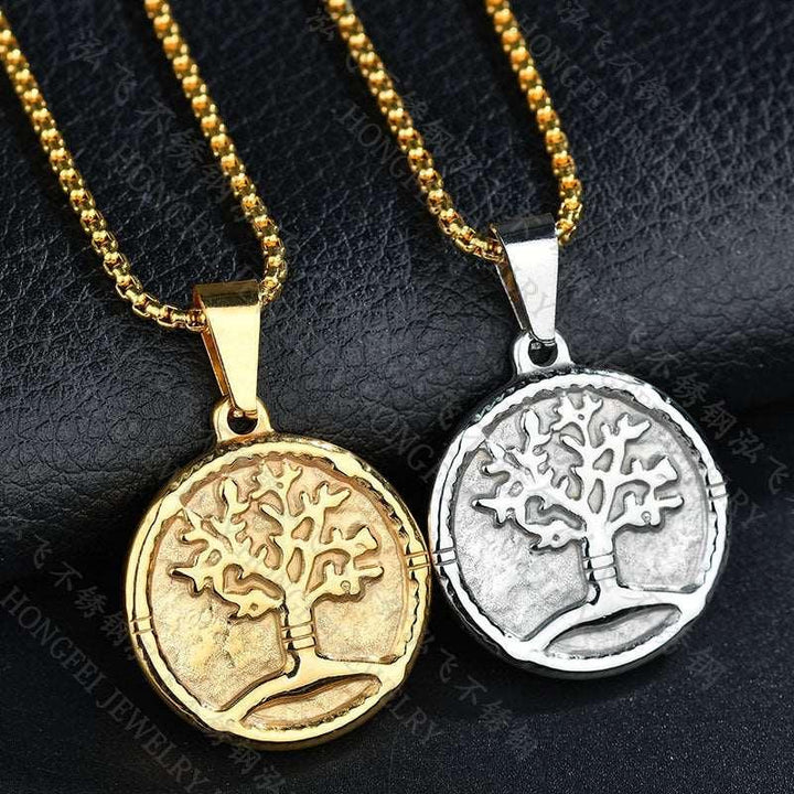 All-match Retro Lucky Tree Necklace Round Card Coin Pendant Sweater Chain - Super Amazing Store