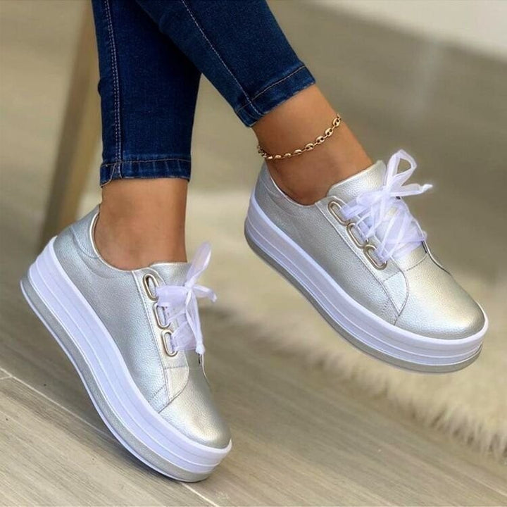 Fashion Flats Sneakers Women Ribbon Lace-up Platform Shoes Q2