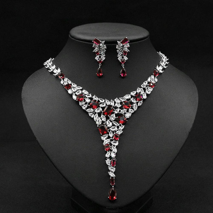 Colorful Zircon Necklace Set Wedding Dress Wedding Earring Accessories - Super Amazing Store