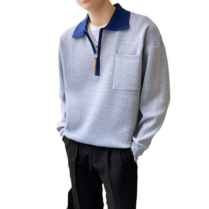 Men's Half Zipper Sweater Loose Polo Collar Sweater - Super Amazing Store