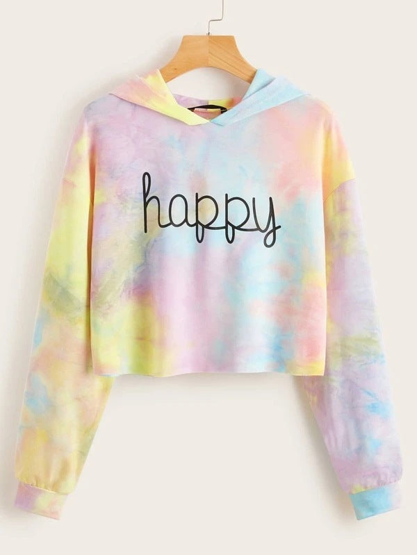 Crop Top Tie Dye Print Women's Sweatshirt - Super Amazing Store