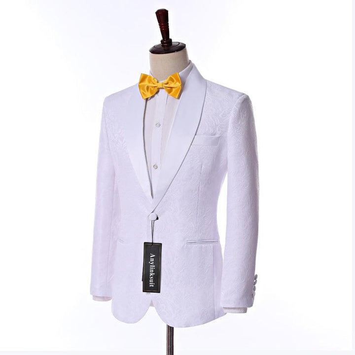 Custom Size Jacquard Groomsmen White Groom Tuxedos Shawl - Super Amazing Store