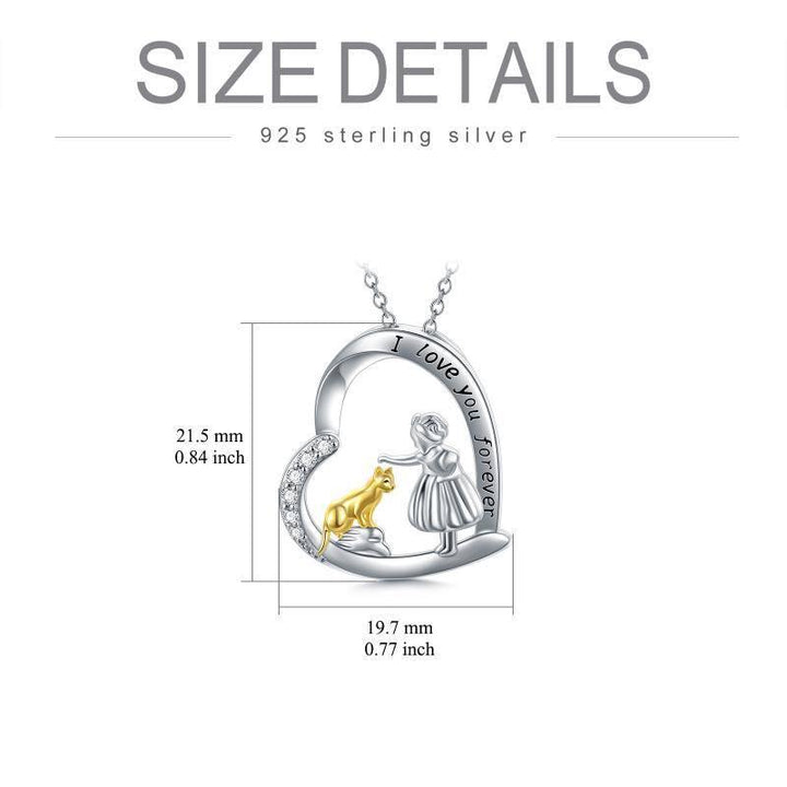 Sterling Silver Cat with A Girl I Love You Forever Necklace Jewelry - Super Amazing Store