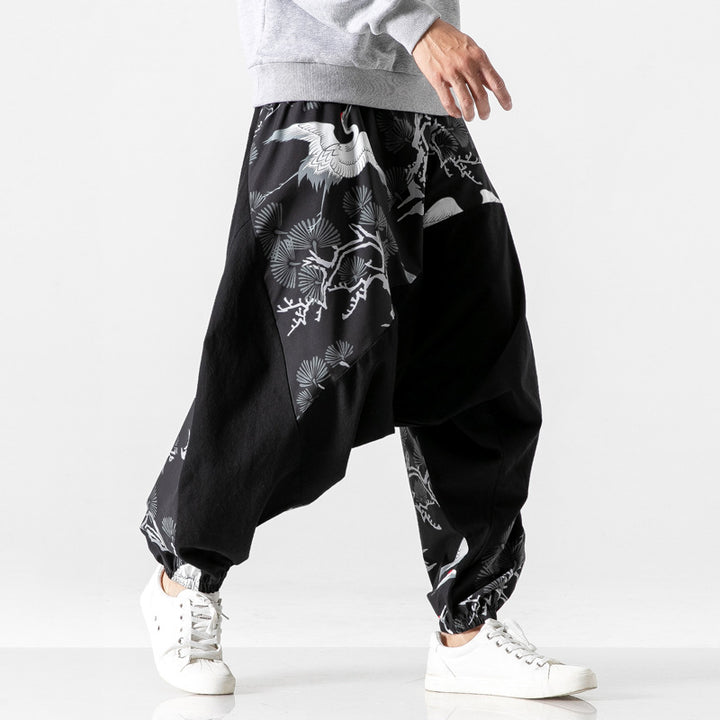 Chinese style crotch big crotch patchwork pants-Super Amazing Store