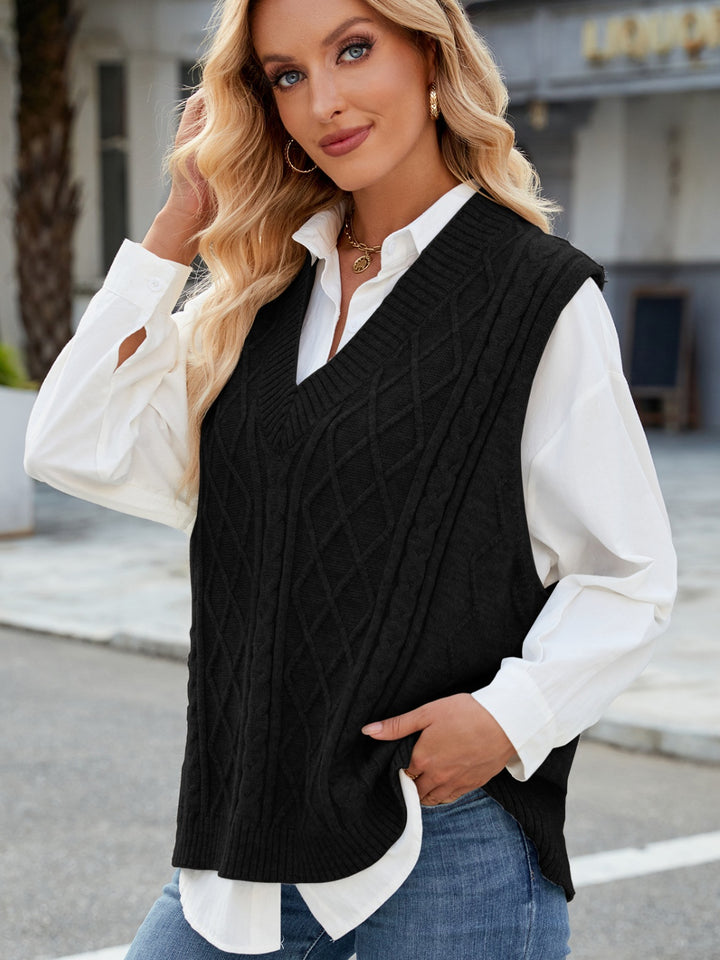 Cable Knit V-Neck Sweater Vest Trendsi