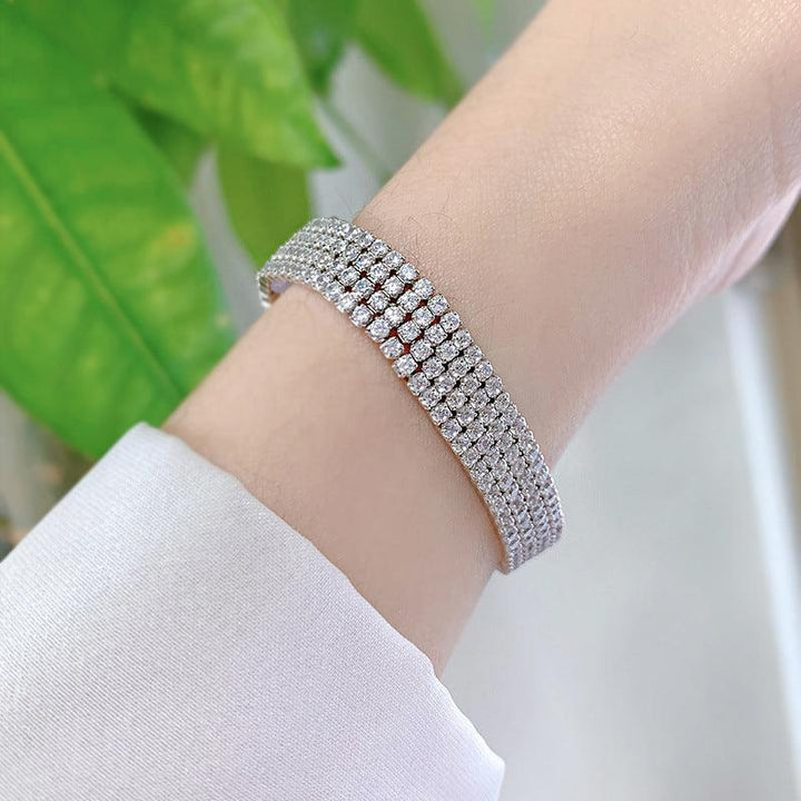 High Carbon Four Rows Full Rhinestone Couple Bracelet Sterling Silver - Super Amazing Store