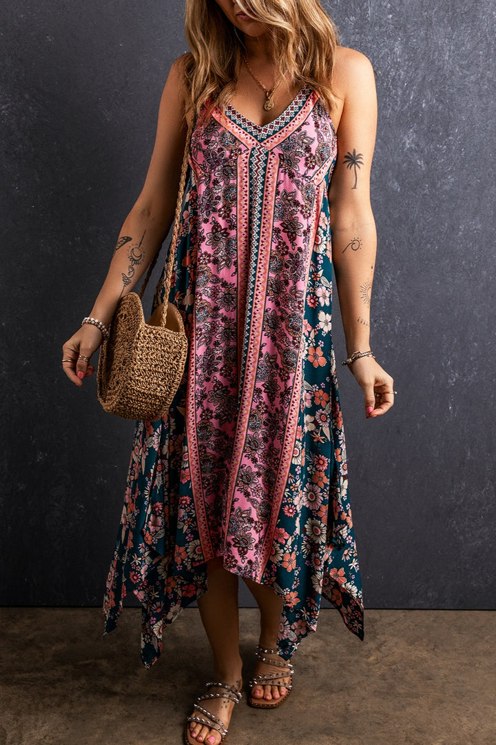 Printed V-Neck Midi Cami Dress Trendsi