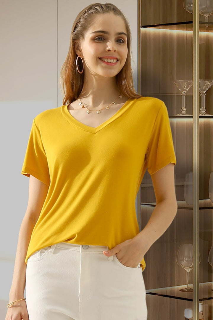 Ninexis Full Size V-Neck Short Sleeve T-Shirt Trendsi