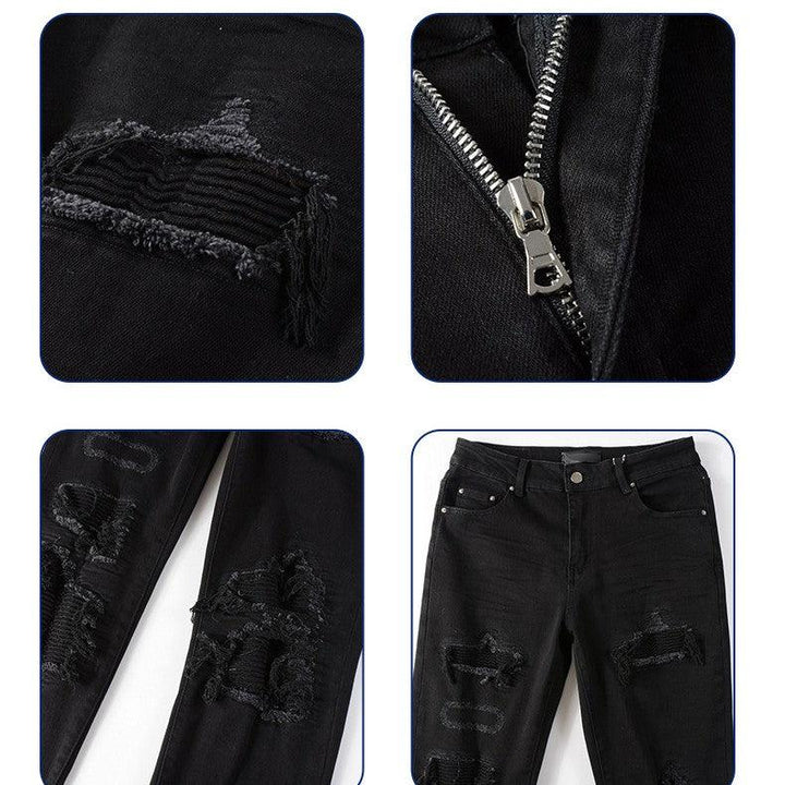 Black Patch Pleated Jeans For Men - Super Amazing Store