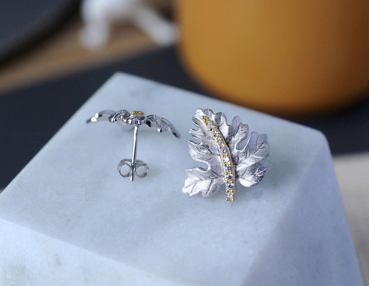 925 Silver Gilded Leaf Earrings - Super Amazing Store