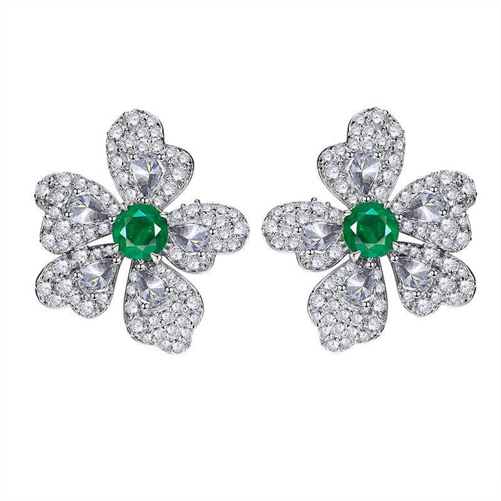 Artificial Emerald Flower Earrings 925 Silver Plated - Super Amazing Store