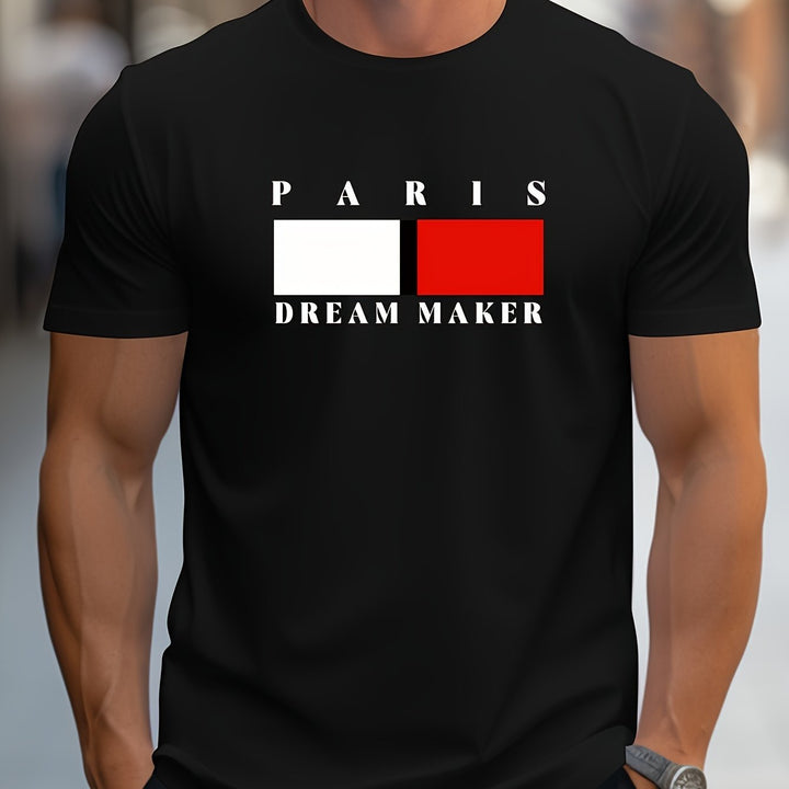 Parisian Dreamer Maker Graphic Printed Men's Creative Top, Casual Short Sleeve Round Neck T-shirt, Summer Outdoor Men's Clothing Super Amazing Store