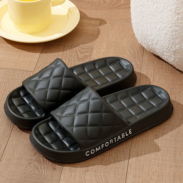 Unisex Home Slippers With Plaid Design Soft-soled Silent Indoor Floor Bathing Slippers Q2