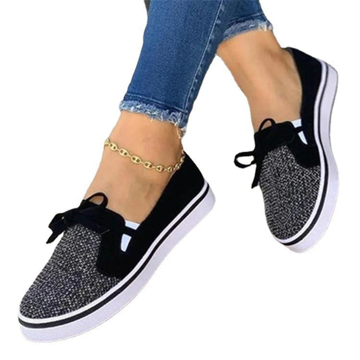 Lace-up Canvas Flat Shoes Women White Flats Sneakers Q2