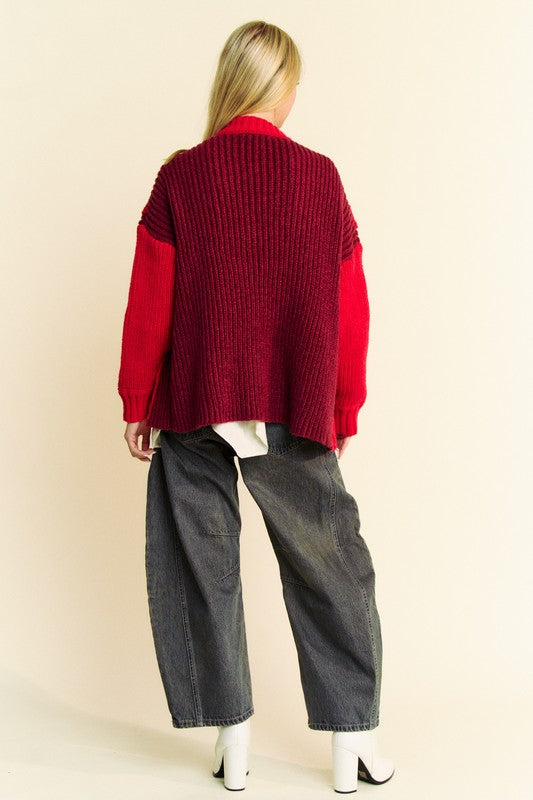 Davi & Dani Cable-Knit Color Block Open Front Cardigan Trendsi