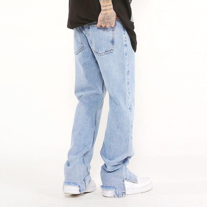 Solid Color Washed Raw Edge Jeans Men - Super Amazing Store