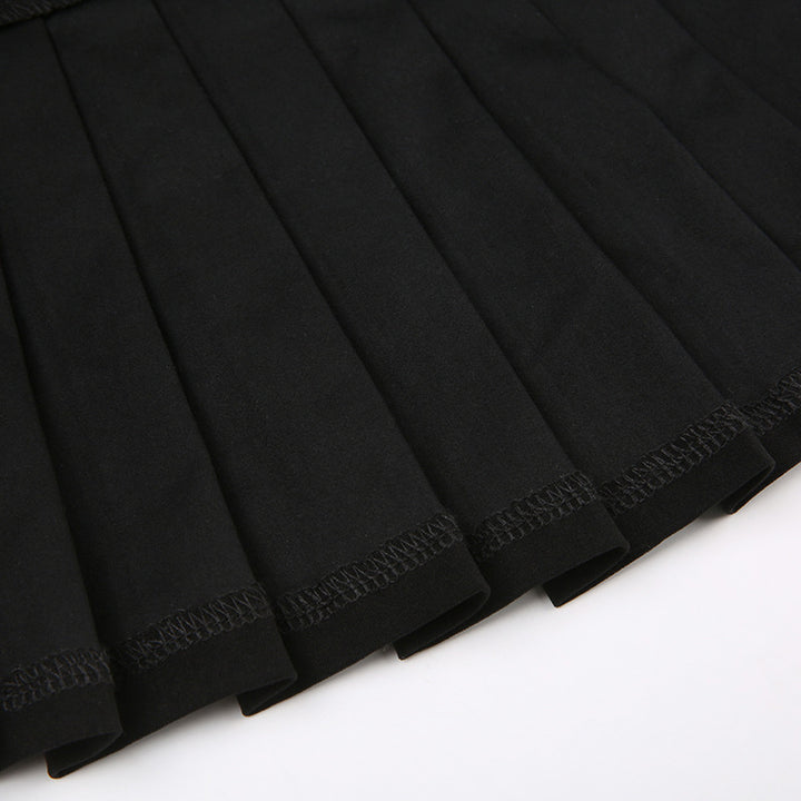 American Heavy Industry Design Pleated Skirt Japanese Buckle Stitching Low Waist A- Line Style - Super Amazing Store