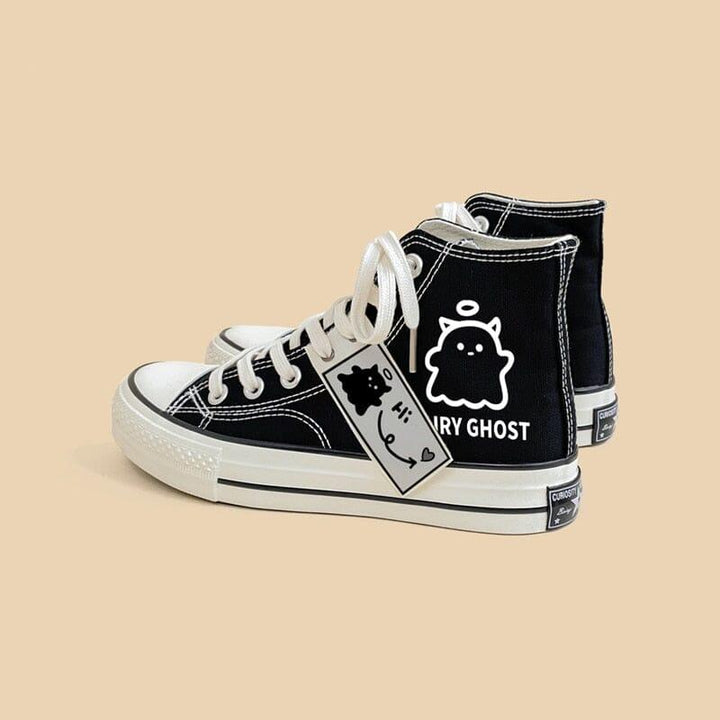 Black Graffiti Casual Canvas Shoes For Students - Super Amazing Store