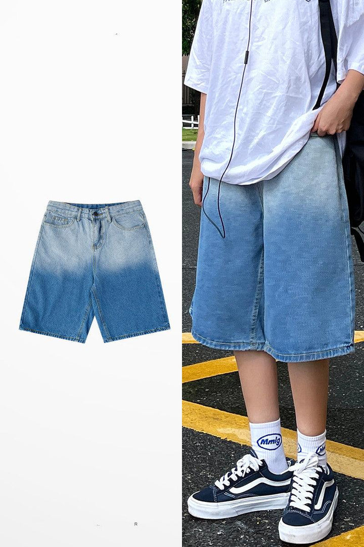 Gradient Denim Shorts Men''s Versatile Ins Loose Casual High Street - Super Amazing Store