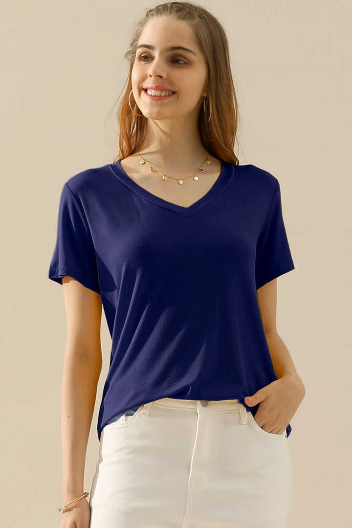 Ninexis Full Size V-Neck Short Sleeve T-Shirt Trendsi