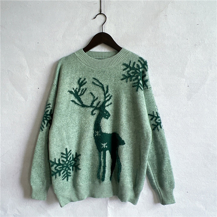 Reindeer and Snowflake Pattern Sweater Trendsi