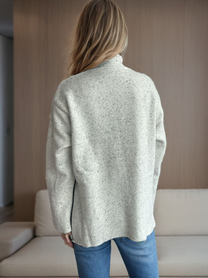 Side Slit Turtleneck Long Sleeve Sweater Trendsi