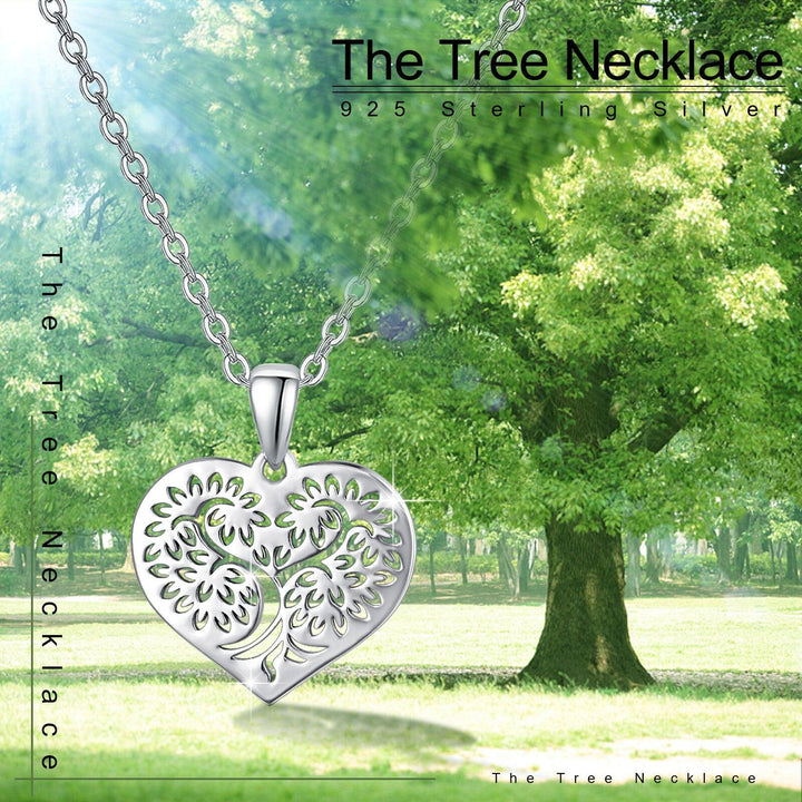 Tree of Life Necklace 925 Sterling Silver Heart Tree of Life Pendant Necklace Family Tree Jewelry Gifts for Women Mom Wife Her Girls - Super Amazing Store