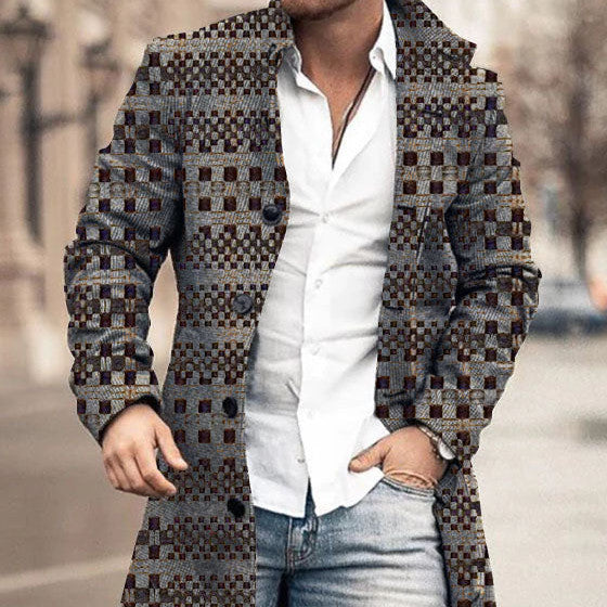 Autumn And Winter Men's Woolen Stand Collar Medium Long Pocket Casual Coat Q2