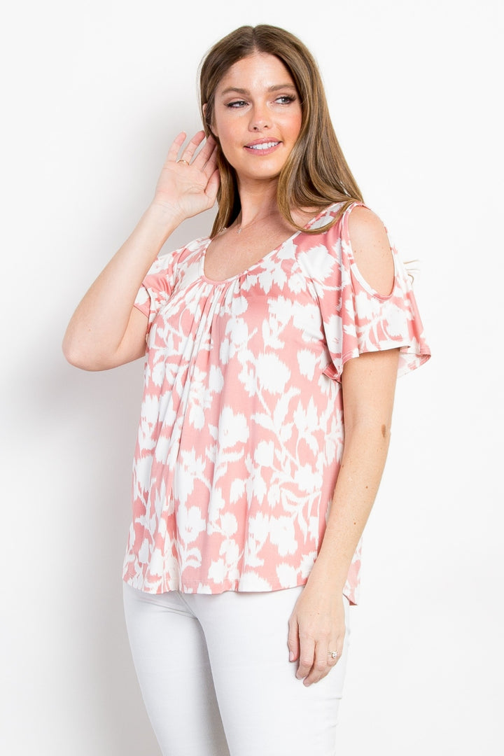 Be Stage Ful Size Foral Cold Shoulder Top Trendsi