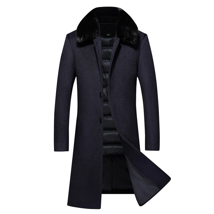 Middle-aged And Elderly Men's Long Down Jacket Woolen Coat Q2