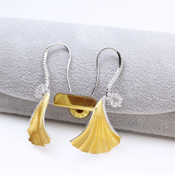 Italian Craft Brushed Two Tone Ginkgo Leaf Earrings - Super Amazing Store