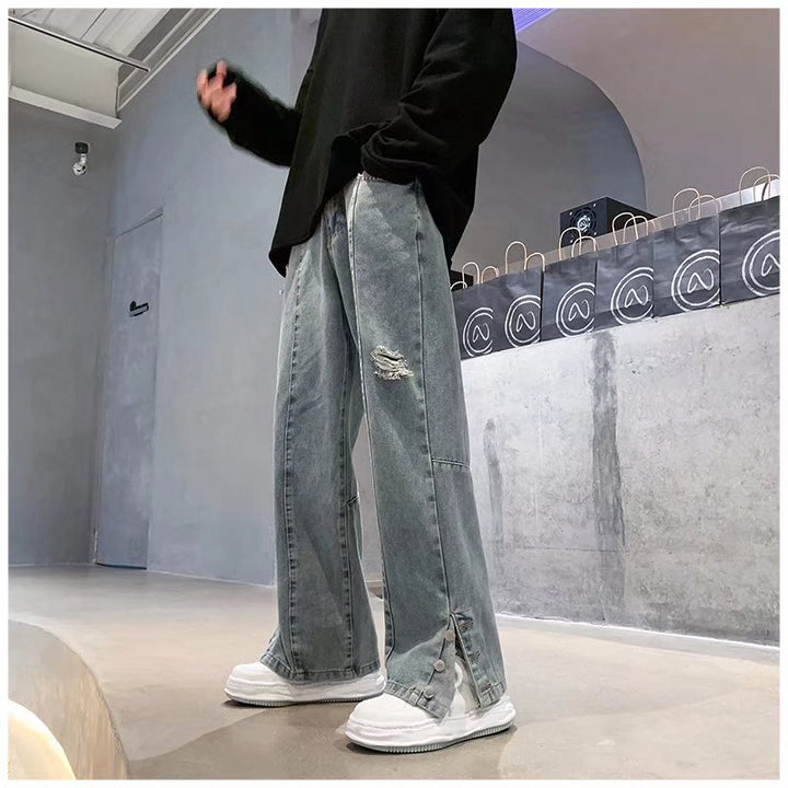 American Letter Embroidered Jeans High Street Fashion Brand Hip Hop Straight-leg Pants Q2