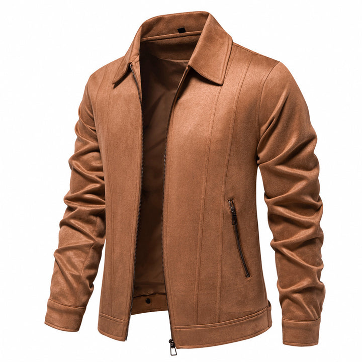 Lapel Zipper Jacket Autumn And Winter Solid Suede Coat Men's Clothing Q2