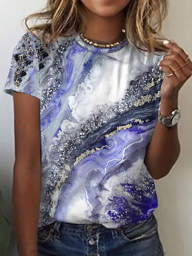 Gradient Print Shirts For Women Loose Casual Short Sleeve - Super Amazing Store