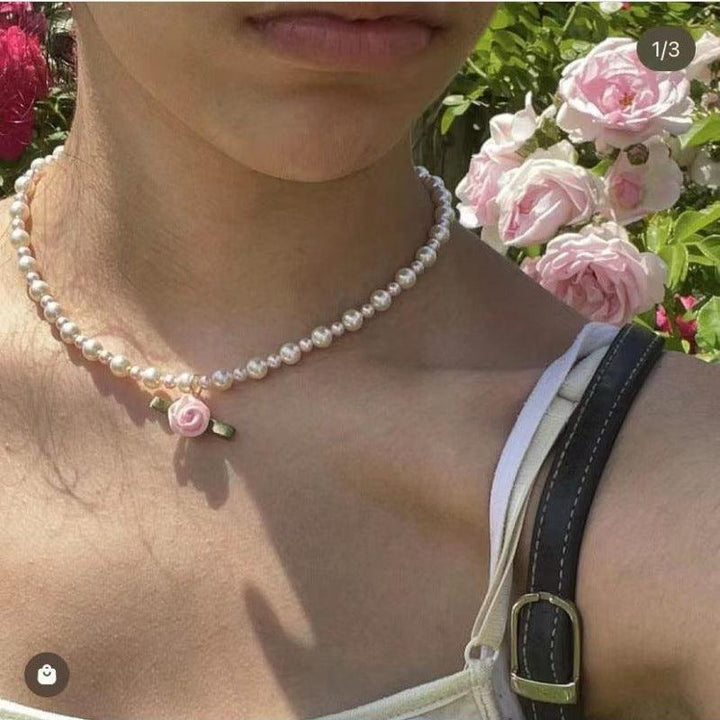 Fresh Flower Choker Pearl Necklace Graceful Mori Sweet Clavicle Chain Women - Super Amazing Store