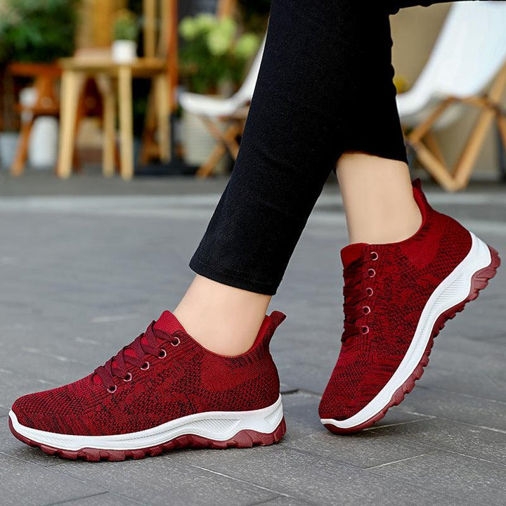 Shoes Women Breathable Flying Woven Soft Soled Running Shoes Lace Up Sneakers Women - Super Amazing Store