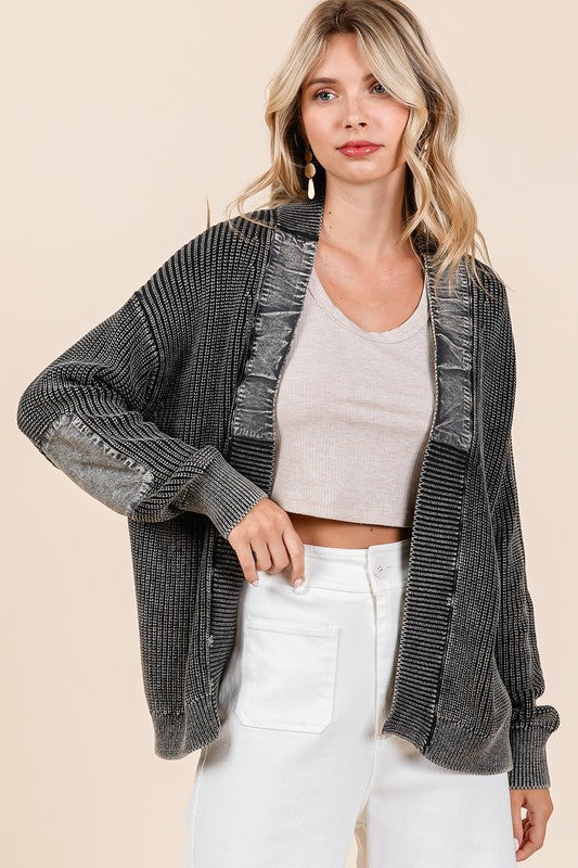 Mittoshop Contrast Patch Open Front Mineral Wash Cardigan Trendsi