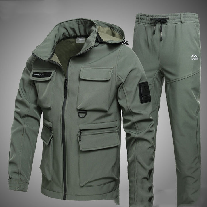 Fleece-lined Work Clothes Suit Men's Waterproof Labor Protection Clothing Warm Camouflage Clothing Q2