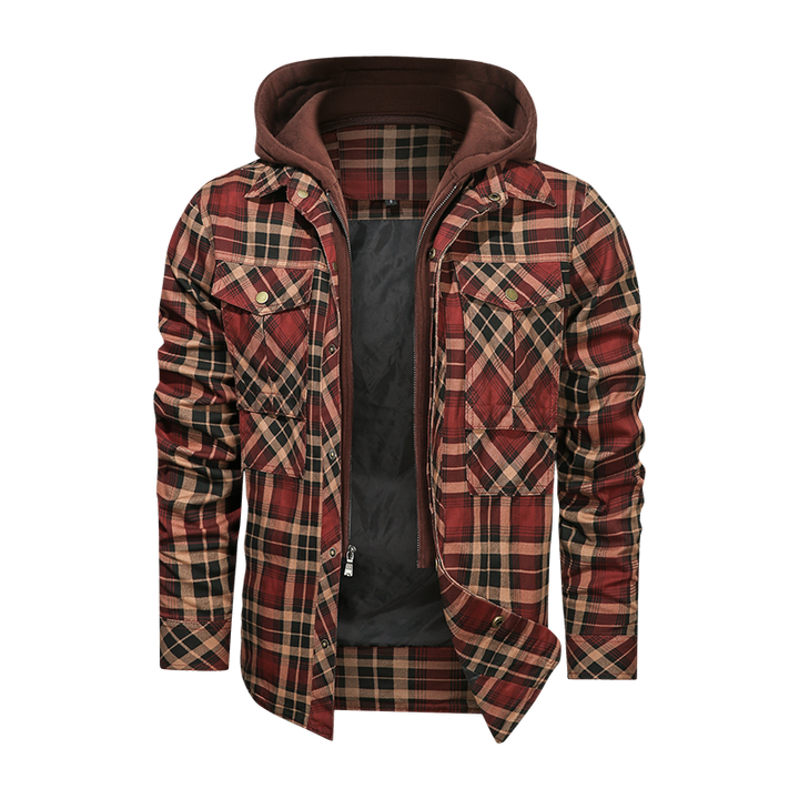 Men's Long-sleeved Plaid Jacket Regular Fit Fleece Detachable Hoodies Jackets - Super Amazing Store