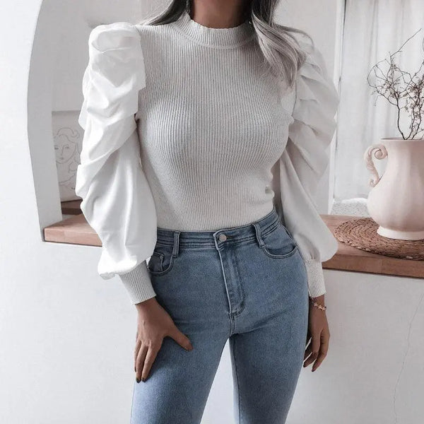 Blouse Women Puff Sleeve Knit Tops Streetwear T Shirt - Super Amazing Store