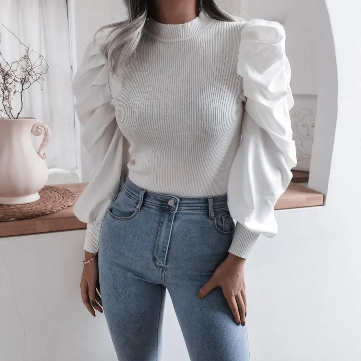 Blouse Women Puff Sleeve Knit Tops Streetwear T Shirt - Super Amazing Store