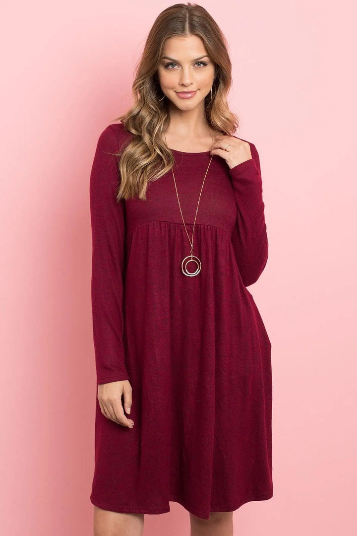 Boat Neck Brushed Hacci Round Hem Dress - Super Amazing Store